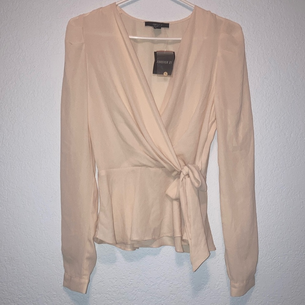 Cream Faux Wrap Top